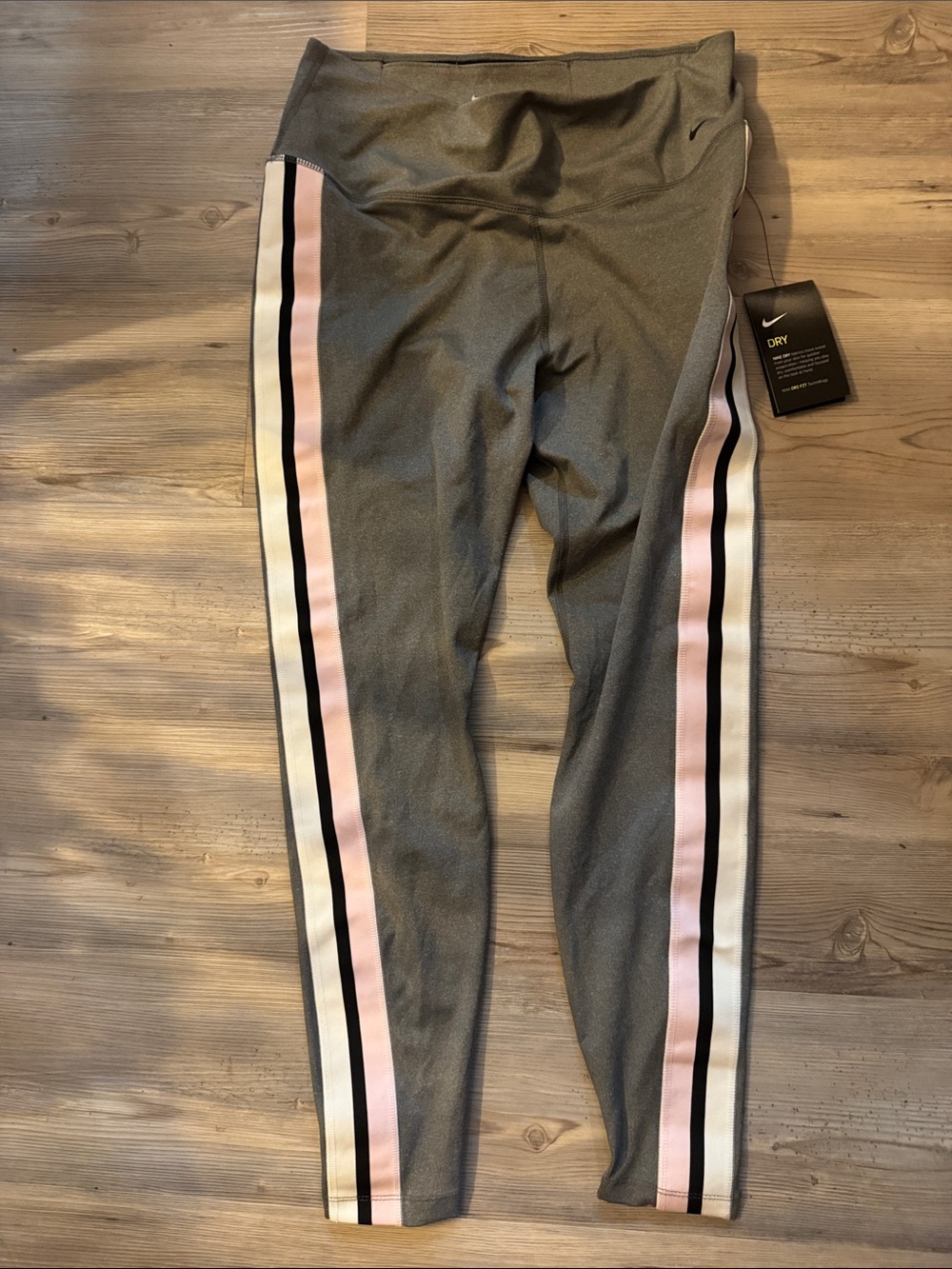 Nike Gray Leggings with Pink and White Side Stripes